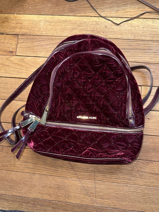 Michael Kors Quilted Velvet Wine Backpack with Gold Hardware main image 9